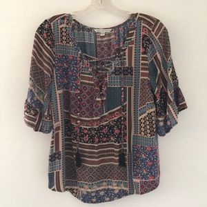 American Eagle Boho Lace Front Shirt